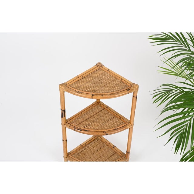 Wood Italian Corner Shelf or Étagère in Bamboo, Rattan and Wicker by Franco Albini, 1970s For Sale - Image 7 of 16