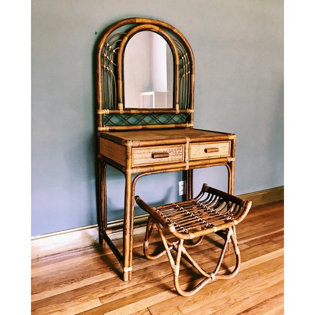 Vintage Bamboo & Rattan TwoPiece Vanity Set W/ Mirror & Stool Chairish