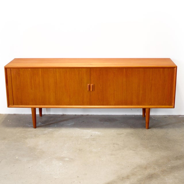 1950s Faarup Møbelfabrik Model #49 Danish Teak Sideboard With Tambour Doors Designed by Svend Aage Larsen For Sale - Image 5 of 14