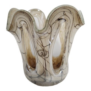 Late 20th Century Krosno Jozefina Beige Stretched Loop Art Glass Vase For Sale