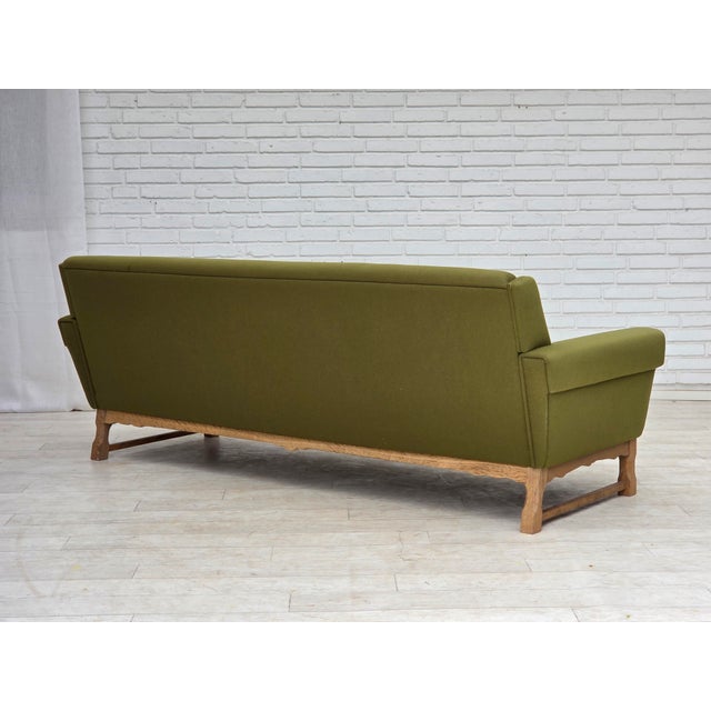 3-Seater Danish Sofa in Green Furniture Wool and Oak Wood, 1970s For Sale - Image 15 of 18