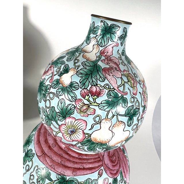 Blue Rare Republic Huluping Chinese Enamel Double Gourd Baby Blue Opposing Vases With Stands - A Pair For Sale - Image 8 of 10