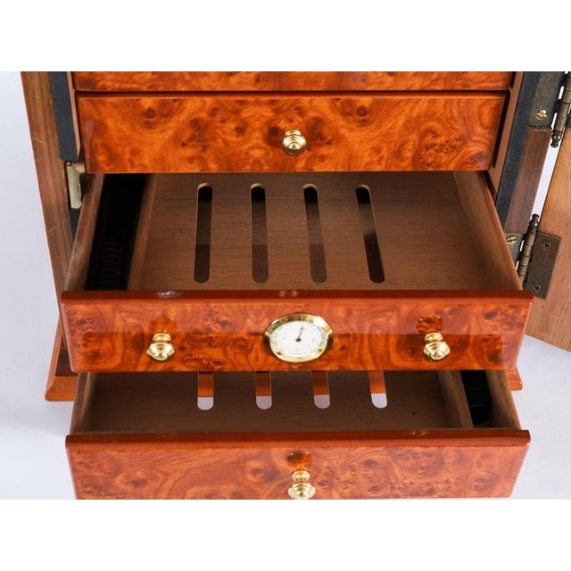 Burr Elm Four Drawer Cigar Humidor Cabinet, 1900s For Sale - Image 10 of 18