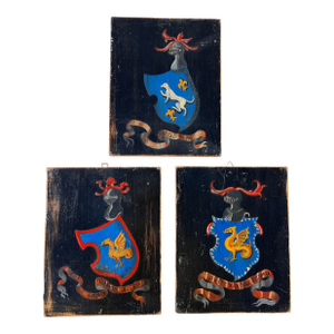 Baroque Style Oil on Wood Coat of Arms Painting Panels of Noble Italian Family After an Antique, 3 Pieces