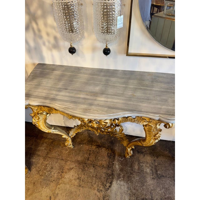 19th Century Pair of 19th C. French Louis XV Giltwood Consoles For Sale - Image 5 of 6