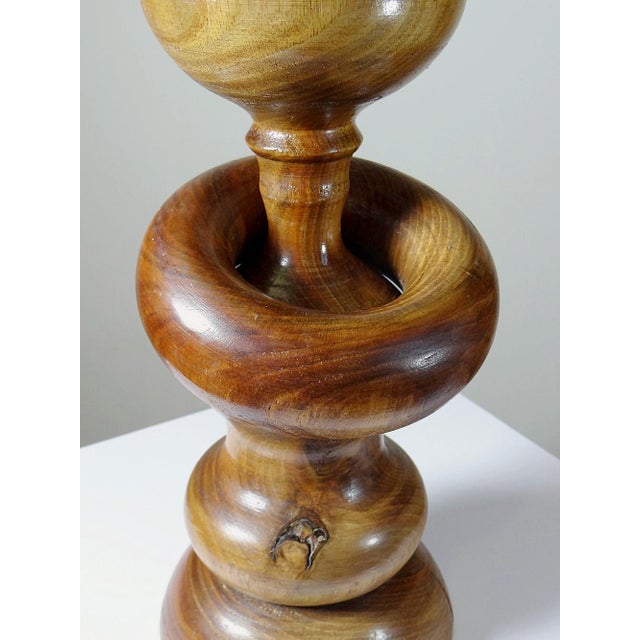 Vintage Scandinavian Style Table Lamp in Carved Turned Wood, 1960s For Sale - Image 11 of 16