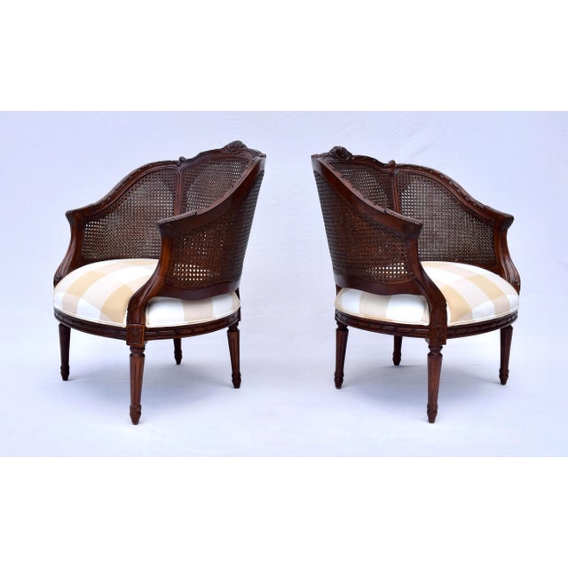 Baker Furniture Company Louis XVI Style Double Cane Bergere Chairs in Walnut For Sale - Image 4 of 11