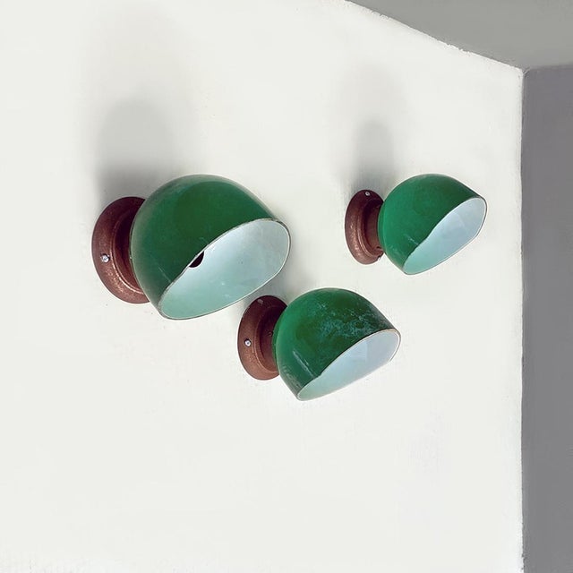Italian Green and White Glass & Sheet Metal Wall Light, 1930s, Set of 3 For Sale - Image 14 of 16