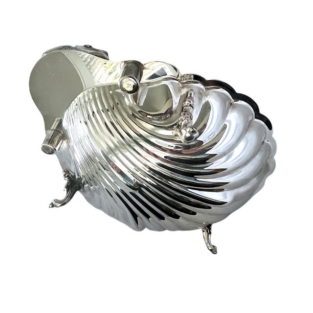 Shell Vintage English Regency Sheffield Epns Hotel Silver Plated Koi Fish Clam Shell Serving Platter For Sale - Image 7 of 12