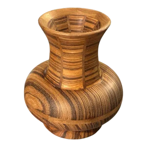 Late 20th Century George Diller Signed Vase Inlaid Zebra Wood & Walnut