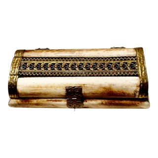 1900s Indian Bone and Pierced Brass Box For Sale