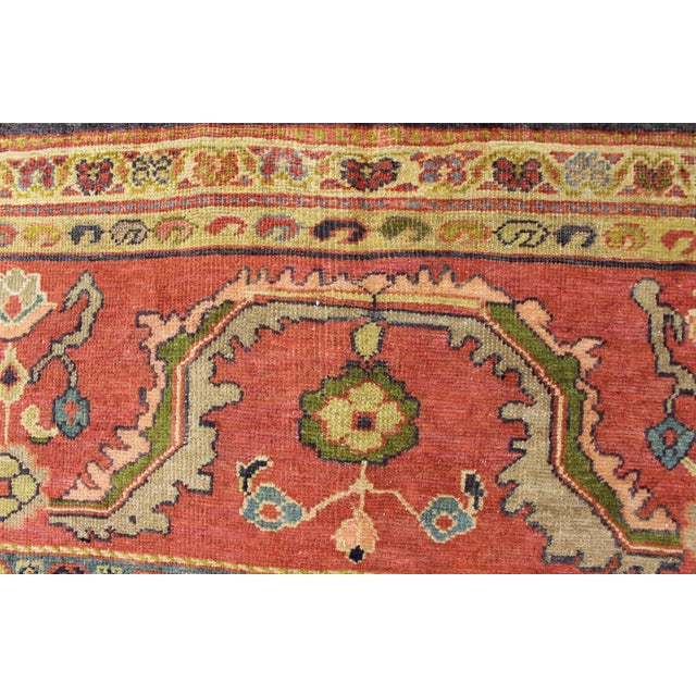 Antique Persian Sultanabad Carpet in Navy Blue Background and Rose Red Border 10'5 X 13' For Sale - Image 12 of 18
