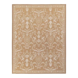 Rug & Kilim’s Aubusson Style Flat Weave in Beige-Brown, White Floral Pattern For Sale