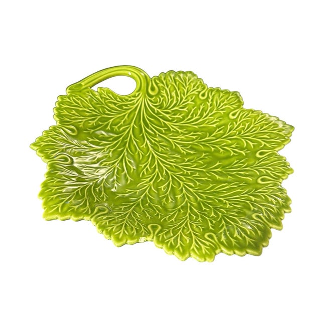 Mid-Century Modern Vintage Ceramic Majolica-Style Leaf Shaped Dish For Sale - Image 3 of 9