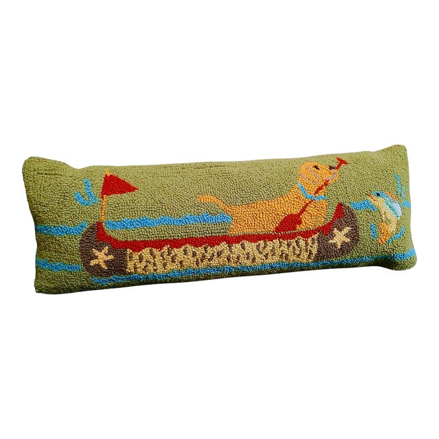 Americana Dog Pillow Hook Latch Canoe Fish Lakehouse Preppy For Sale