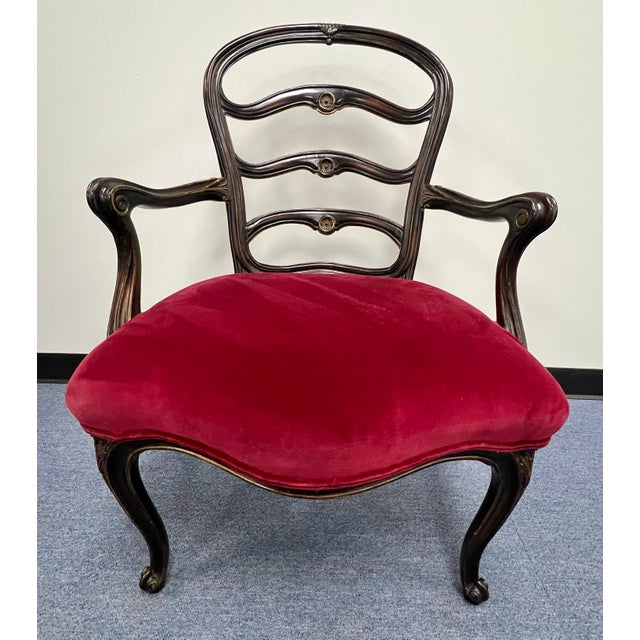 Black Antique Carved French Ladderback Armchair For Sale - Image 8 of 12