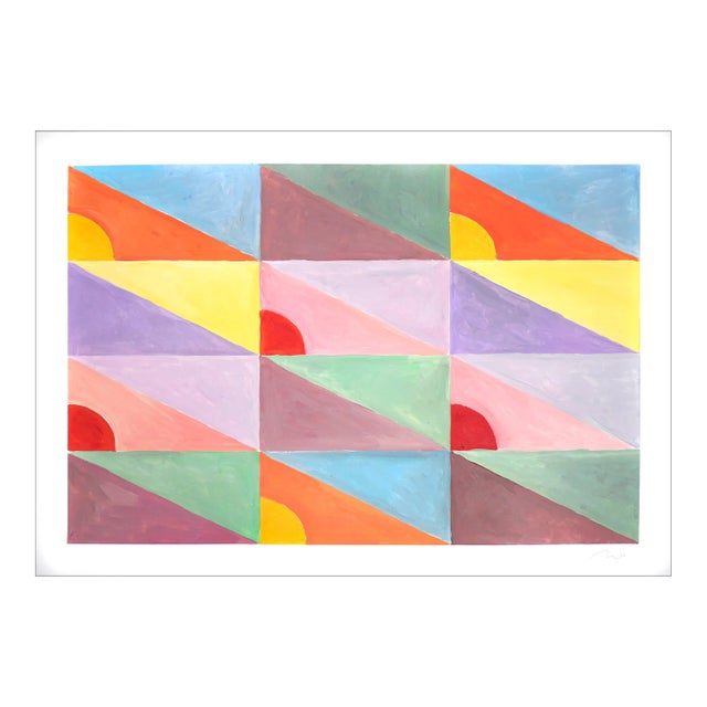 2022 "Pastel Diagonal Tiled Floor" Abstract Geometric Acrylic Paining on Watercolor Paper by Natalia Roman For Sale