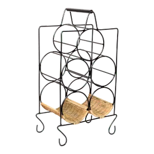 Vintage Boho Chic Wrought Iron Wicker 5 Bottle Wine Rack Stand Caddy