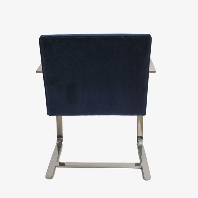1990s Brno Flat-Bar Chair Upholstered in Navy Velvet, Steel Frame For Sale - Image 5 of 5