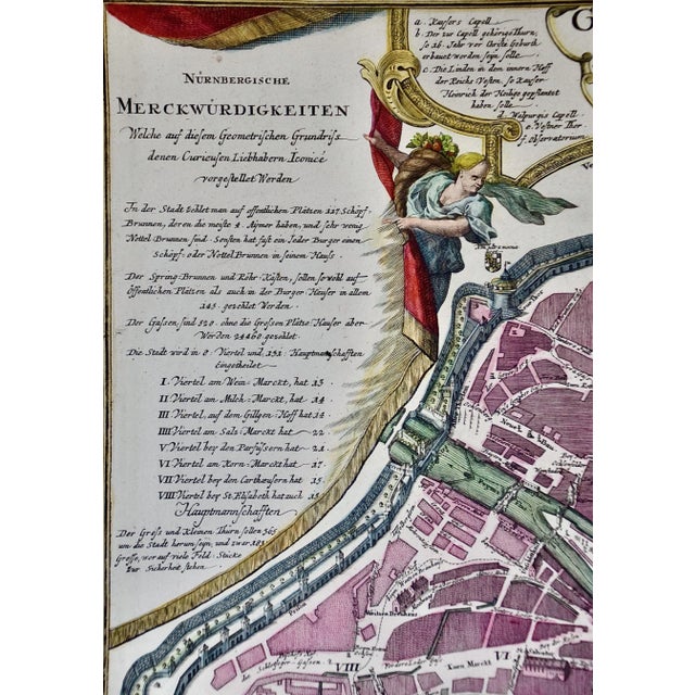 Paper City View of Nuremberg, Germany: An 18th Century Hand-Colored Map by M. Seutter For Sale - Image 7 of 12