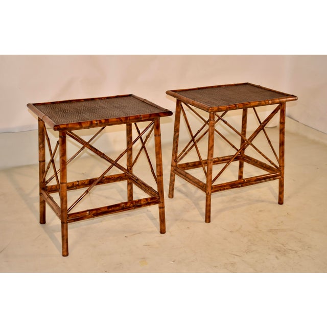 Pair of large bamboo side tables from England, circa 1960's. This is a great pair of matched side tables made from...