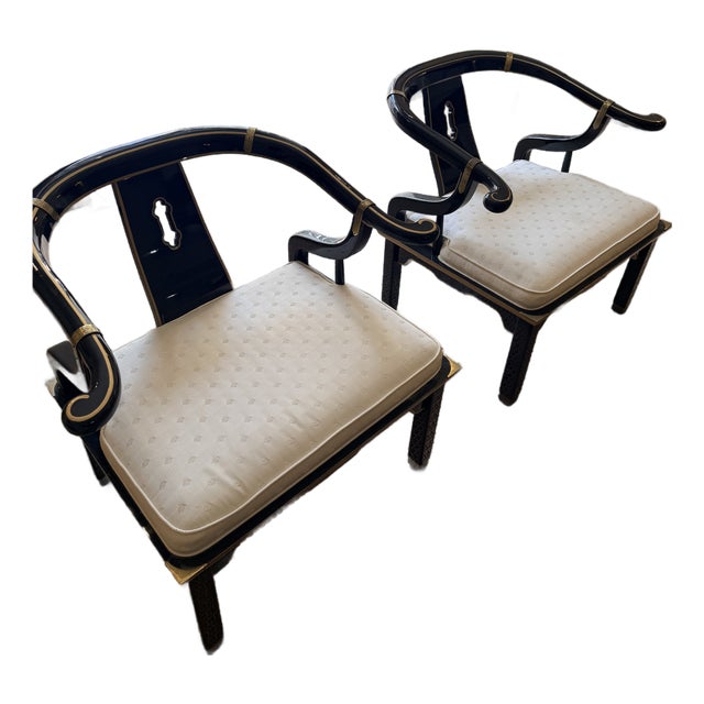 Pair Vintage Black Lacquer Ming Chairs For Sale
