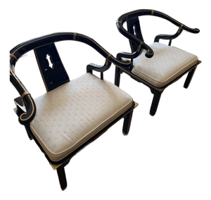 Pair Vintage Black Lacquer Ming Chairs