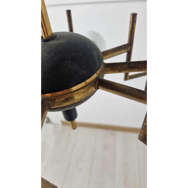 Twelve-Light Brass Chandelier with Opaline Spheres from Stilnovo, 1950s For Sale - Image 12 of 16
