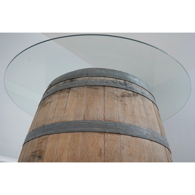 Vintage Oak Wine Barrel Table W. Glass Top For Sale - Image 13 of 13