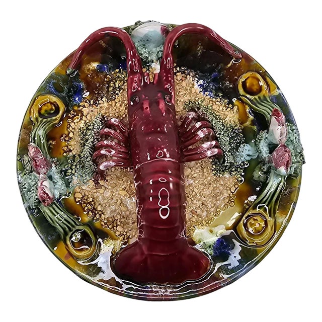 Vintage Jay Willfred Andrea by Sadek Lobster Plate Palissy Majolica, Portugal For Sale