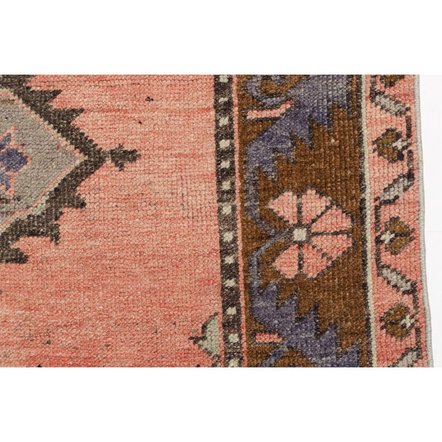Authentic Hand-Knotted Runner, Faded Pink Vintage Rug, For Sale - Image 6 of 10