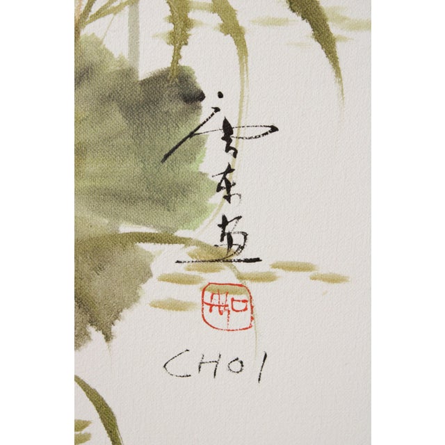 Vintage Chinese Water Lily Watercolor Painting For Sale - Image 12 of 13