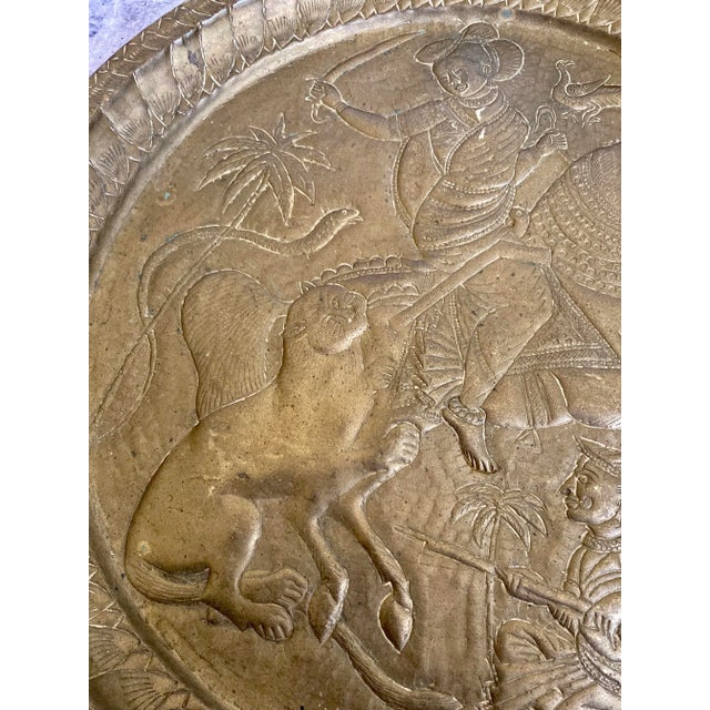 Mid 20th Century Metal Repoussé Wall Plate or Tray, Southeast Asian, Rider on Horse For Sale - Image 4 of 6