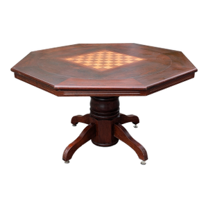 Vintage 54" Octagonal Poker & Chess Game Table With Vibrant Red Felt