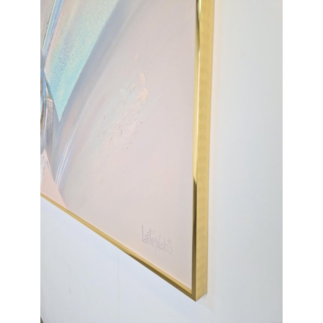 Vintage abstract painting by lee reynolds 1980 frame brass sleek frame. Simple and in good condition. Canvas also in good...