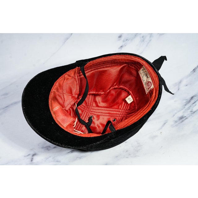 English Vintage Black Velvet Horse Riding Helmet Equestrian Decorative Home Decor Prop For Sale - Image 9 of 11