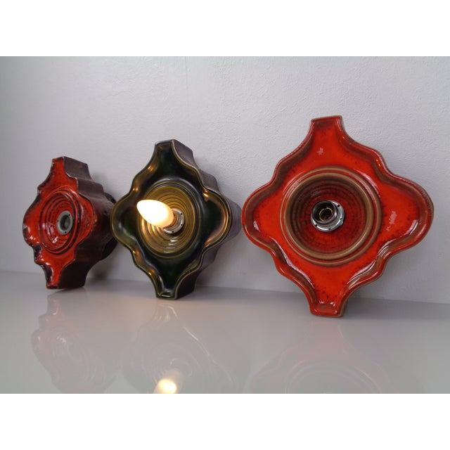 1970s Pop Art German Ceramic Wall Lamps, 1970s, Set of 3 For Sale - Image 5 of 18