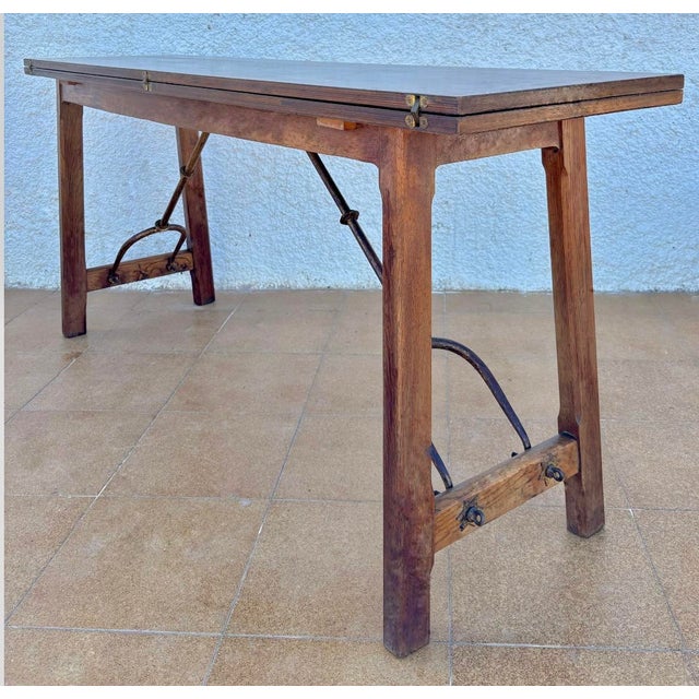 Antique Spanish Bourgeois Walnut Fold Out Table For Sale - Image 9 of 18