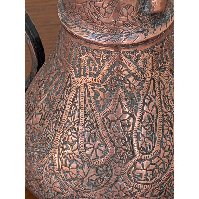 19th Century Hand Etched Middle Eastern Tinned Copper Coffee Pot For Sale - Image 9 of 9