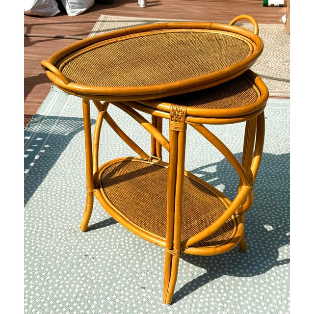 Vintage Bamboo Rattan Table W/ Removable Tray Top For Sale - Image 9 of 11