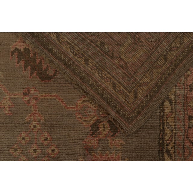 Textile Hand-Knotted Antique Oushak Rug in Beige-Brown Pink Floral Pattern For Sale - Image 7 of 7
