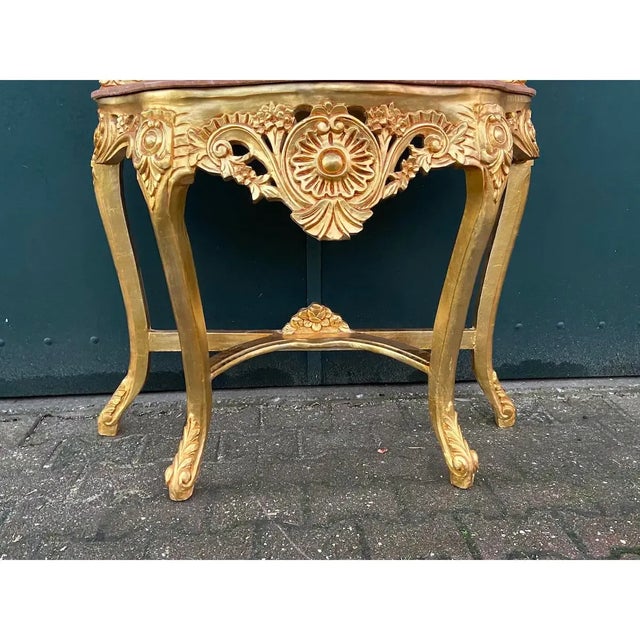 Gold French Louis XVI Style Console Table With Mirror Set- 2 Pieces For Sale - Image 8 of 12