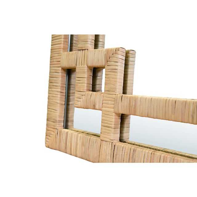 Contemporary Matthew Izzo Home Geneva Natural Rattan Framed Greek Key Design Wall Mirror For Sale - Image 3 of 5