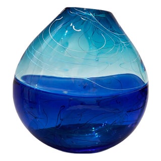 Ludic Blue and Teal Studio Glass Vase by Stuart Akroyd, 1990s For Sale