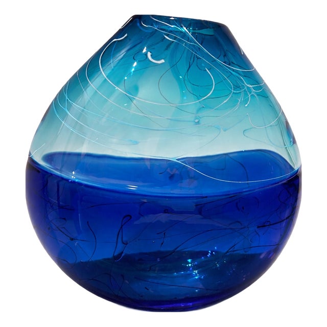 Ludic Blue and Teal Studio Glass Vase by Stuart Akroyd, 1990s For Sale