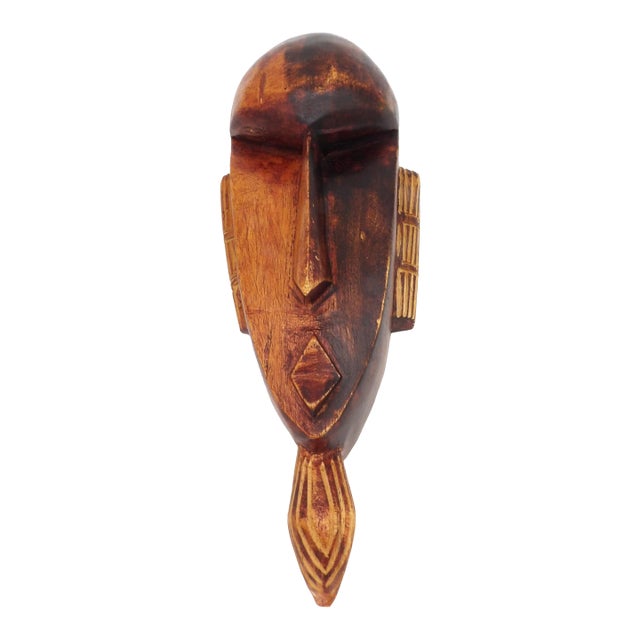 Hand-Carved African Mask Vintage 15" Wood Wall Hanging For Sale