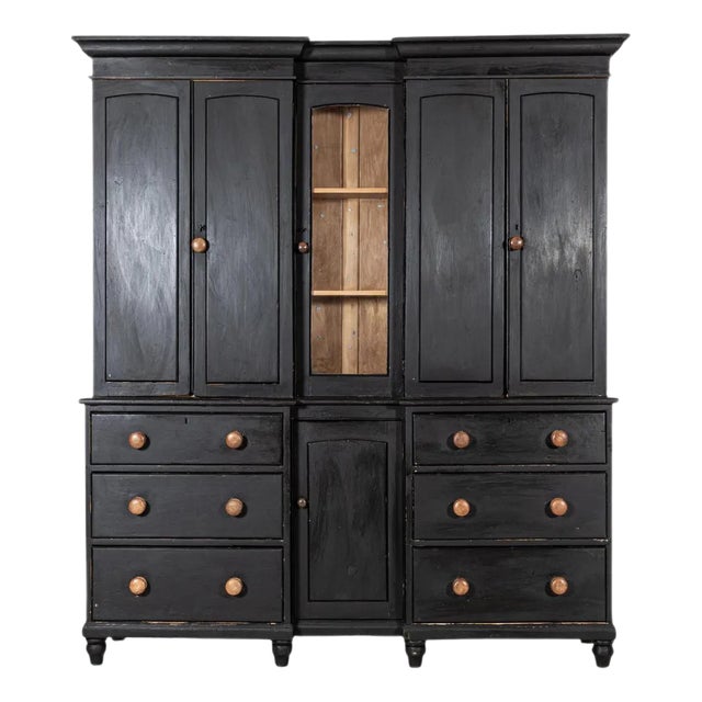 19th Century English Inverted Ebonised Breakfront Housekeeper's Cupboard For Sale