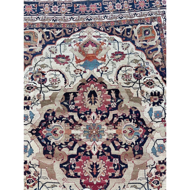 Persian Antique Persian Lavar Kerman Oriental Carpet, Handmade, White, Navy, Jewel Tone For Sale - Image 3 of 12