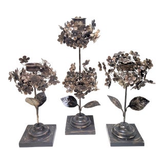 Vintage French Metal Toleware Wire Bird Nest Topiary Tea Light Candle Holders- Set of 3 For Sale