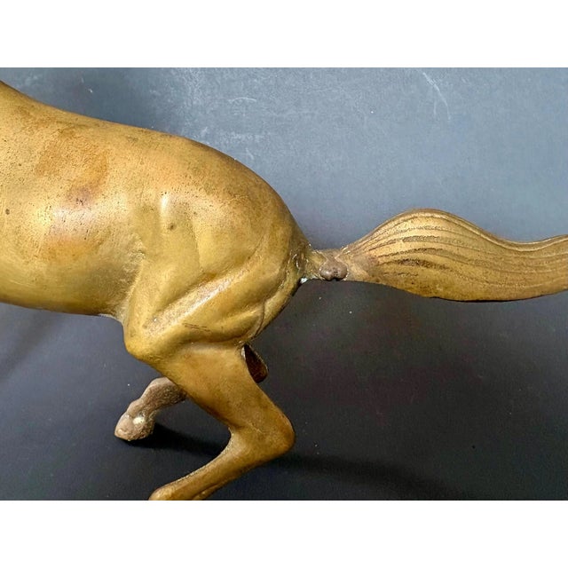 Metal Vintage Brass Horse Sculpture — Large Brass Running Stallion Statue (11" X 8") For Sale - Image 7 of 10
